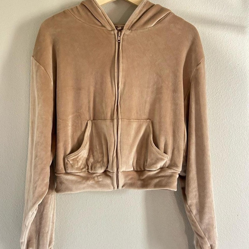 SKIMS Cropped Zip-Up Velour Hoodie Size XL